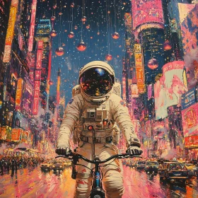 Space Explorer in Vibrant Urban Night