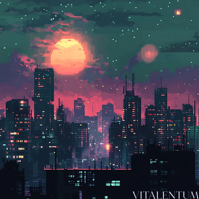 AI ART Cyberpunk Night Skyline in Pixel Art