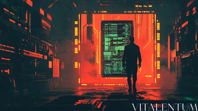 AI ART High-Tech Silhouette in Neon Lit Cyberpunk World