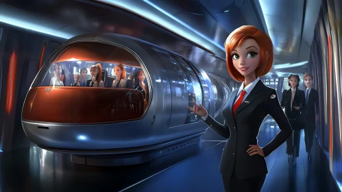 Modern Train and Animated Passenger Scene