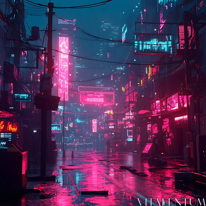 Neon-Lit Rainy Urban Future AI Image