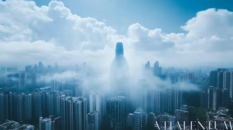 Mist-Shrouded Skyscrapers in a Modern City AI Image