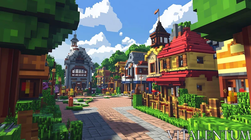 AI ART Pixelated Village Scene