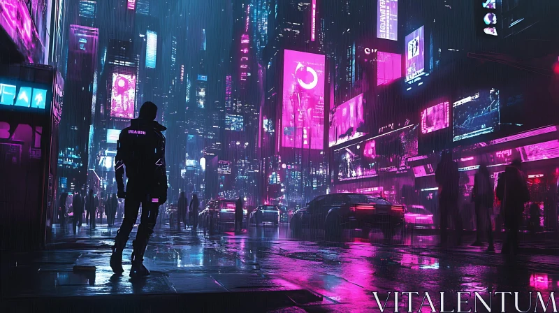 Neon-Lit Cyberpunk Night in a Futuristic City AI Image