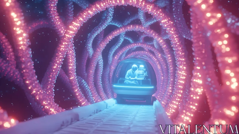 Glowing Sci-Fi Tunnel with Futuristic Pod AI Image