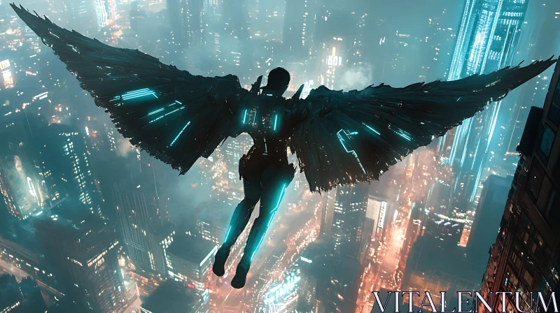 AI ART Soaring Above the Neon Metropolis: A Futuristic Vision