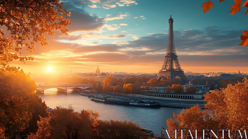 Eiffel Tower Autumn Sunset in Paris AI Image