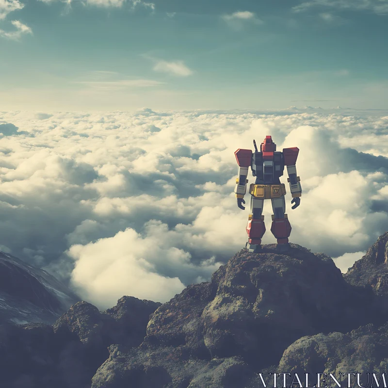 AI ART Robot on Summit Amidst Clouds