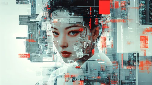 Cyberpunk Digital Portrait with Urban Background