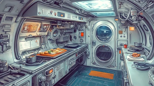 Futuristic Kitchen Inside a Spaceship