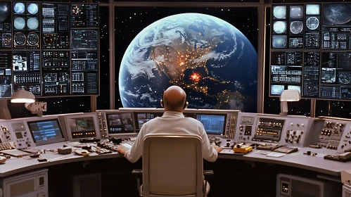 Futuristic Control Center with Earth View