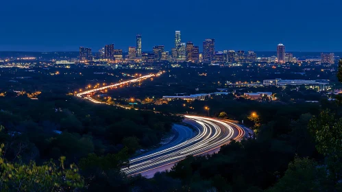 Night View of City with Light Trails