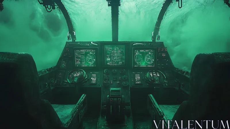 Futuristic Underwater Submarine Control Room AI Image