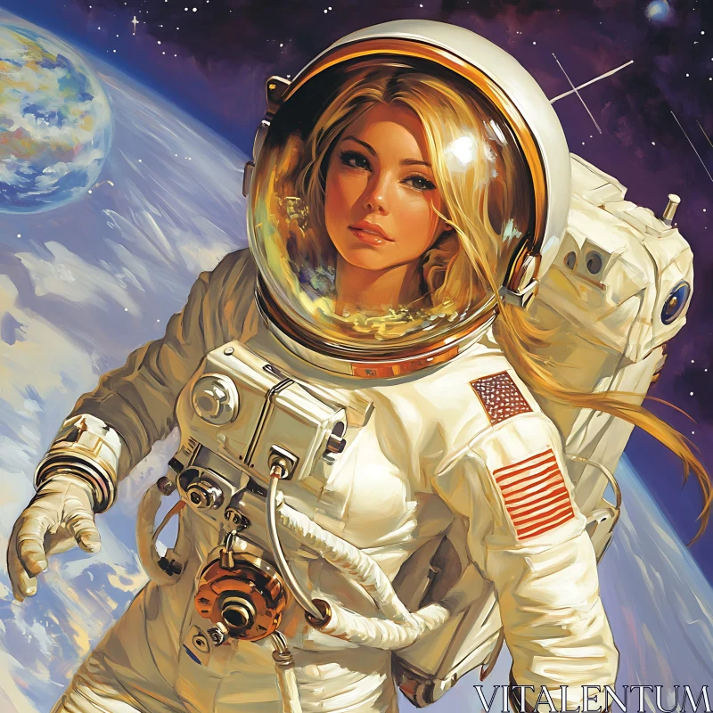 Astronaut Woman Above Earth AI Image