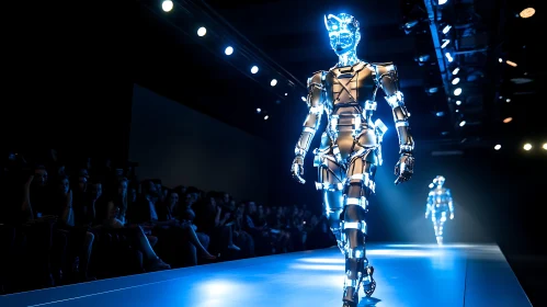 High-Tech Fashion Runway Featuring Humanoid Robots