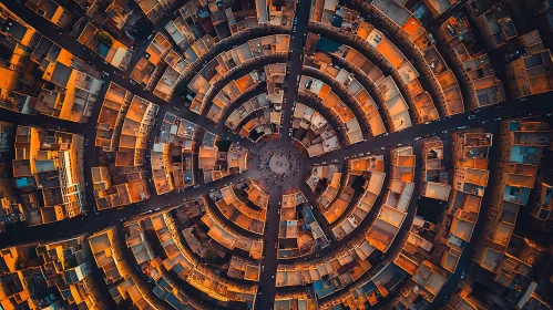 Aerial Cityscape with Geometric Pattern