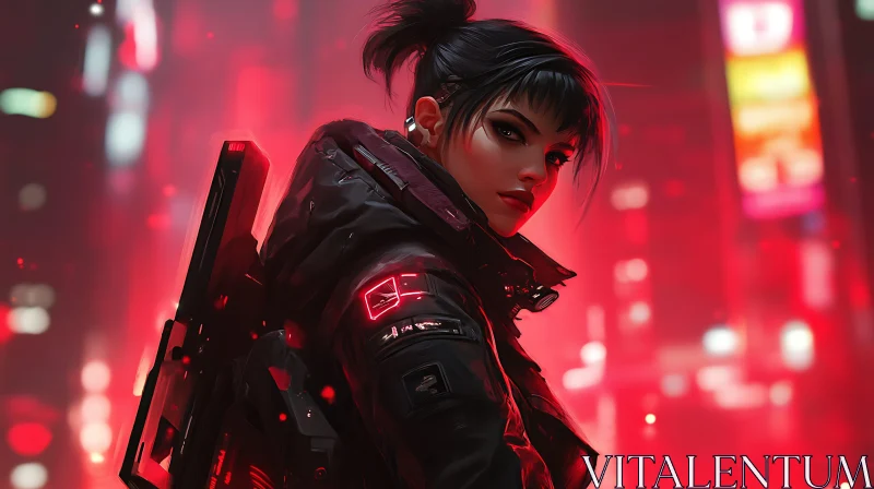 Cyberpunk Female Fighter in Neon City AI Image