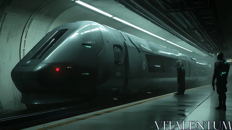 Sleek Modern Train at Night - Futuristic Station AI Image