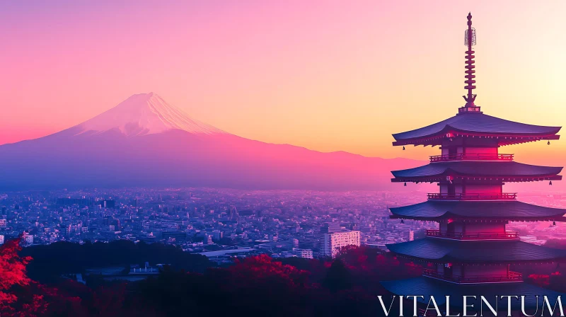 AI ART Picturesque View of Mount Fuji and Japanese Pagoda