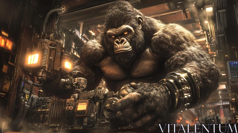 Futuristic Gorilla-Cyborg Scene AI Image