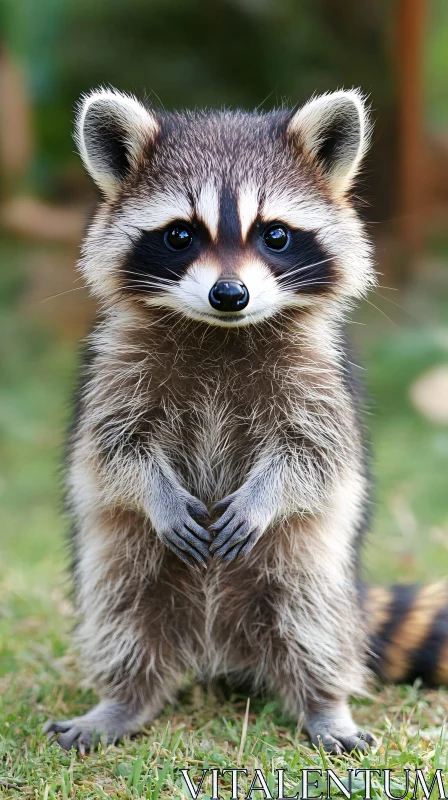 Adorable Raccoon in a Green Field AI Image