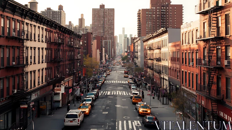 AI ART City Street with Rows of Buildings in Golden Light