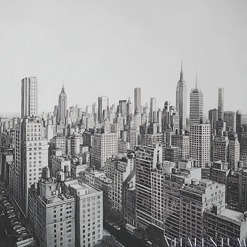 AI ART Black and White Skyline of a Metropolis