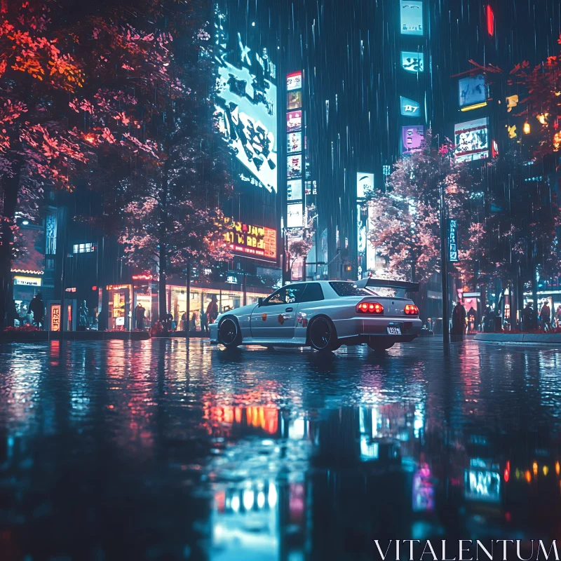 AI ART Urban Nightlife with Neon Reflections and Rain