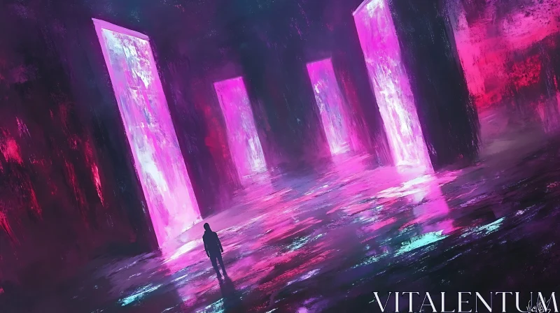 Mystic Neon Portals in a Surreal Landscape AI Image