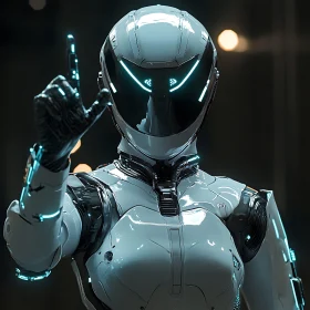 Modern Cybernetic Robot in White and Black Armor