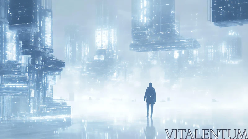 Misty Futuristic City with Glowing Architecture AI Image