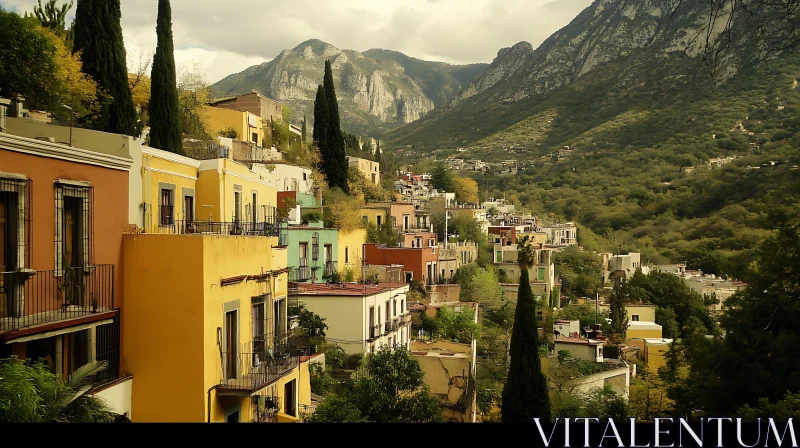 Charming Colorful Village in the Mountains AI Image