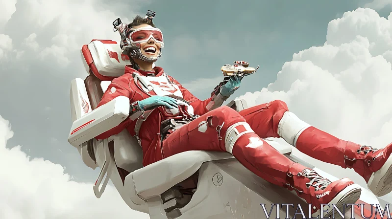 Smiling Astronaut in Futuristic Red Suit AI Image