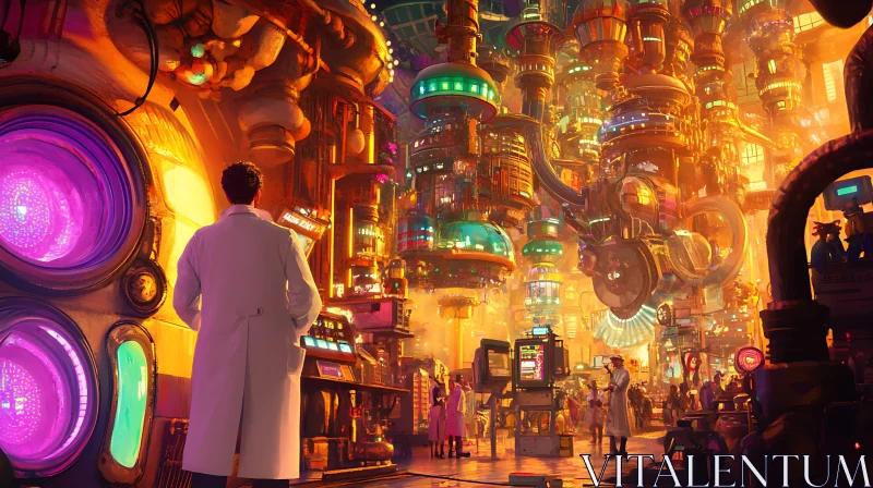 Neon-Lit Futuristic Laboratory City AI Image