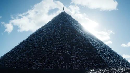 Towering Pyramid in Sunlight with Silhouetted Figures