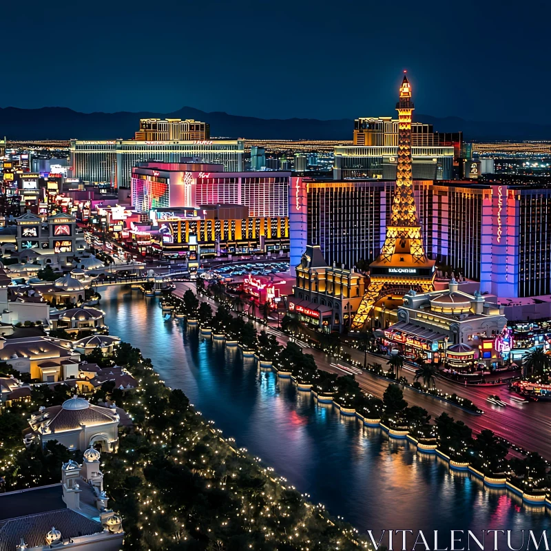 Las Vegas Night City View with Neon Illuminations AI Image