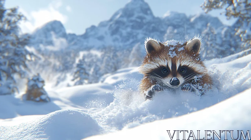 Winter Wonderland with Raccoon AI Image