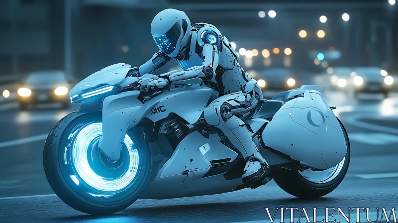 Robot Navigator on High-Tech Motorcycle AI Image