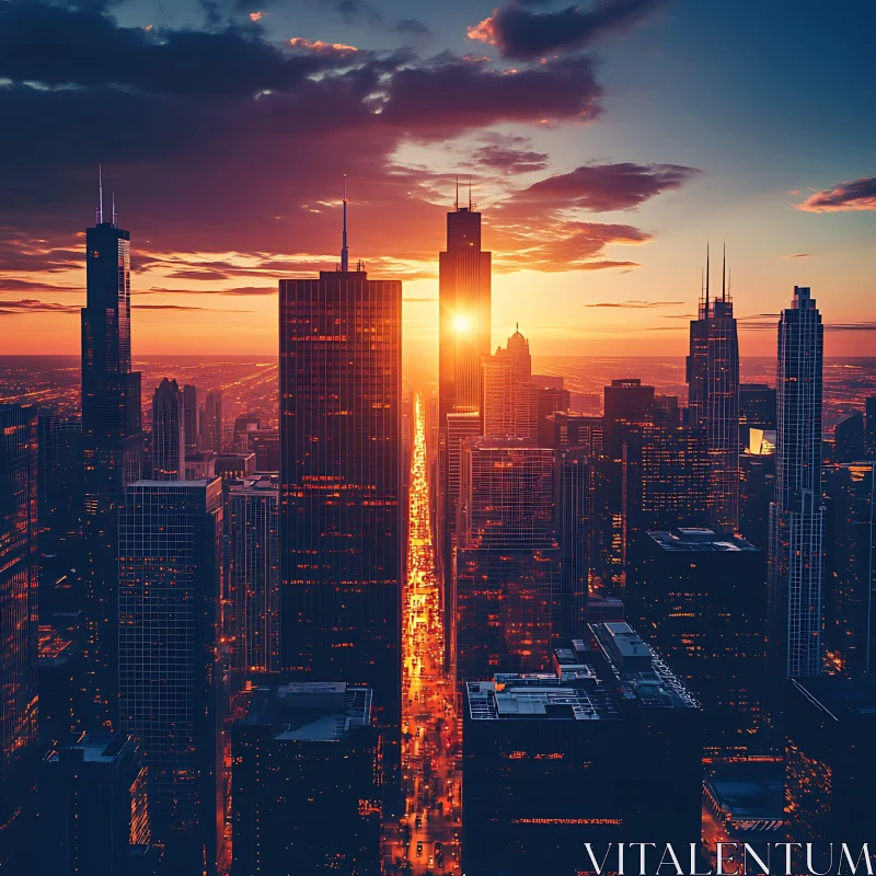 Sunset Glow in Urban Cityscape AI Image