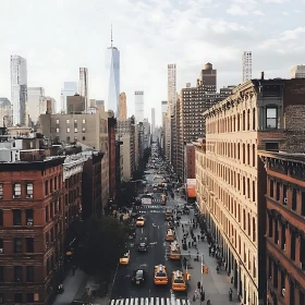 Urban Cityscape with Skyscrapers and Busy Street