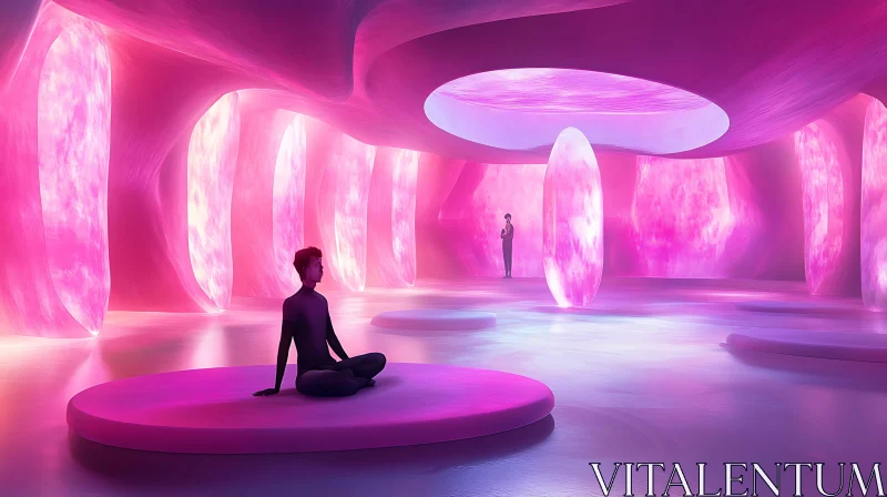 Meditation in a Futuristic Pink Glow Room AI Image