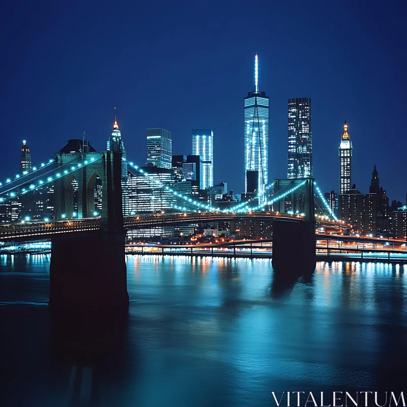 Night Cityscape with Stunning Bridge and Skyscraper Lights AI Image