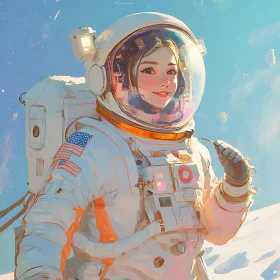 Female Astronaut in Space with Reflective Helmet