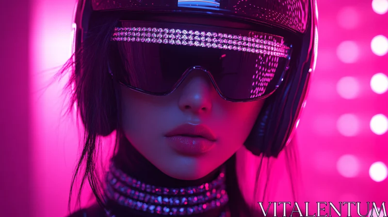 High-Tech Helmet Portrait in Neon Pink AI Image