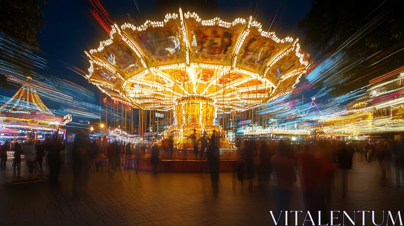 Illuminated Carousel in Motion AI Image