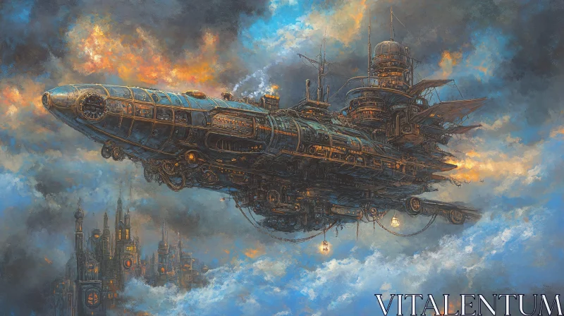 Fantasy Sky: A Steampunk Airship's Journey AI Image