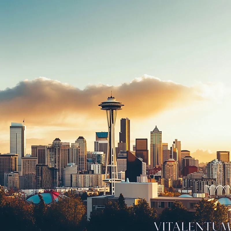 Iconic Seattle Cityscape featuring Space Needle AI Image