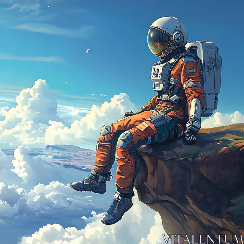 Surreal Landscape with Astronaut and Clouds AI Image