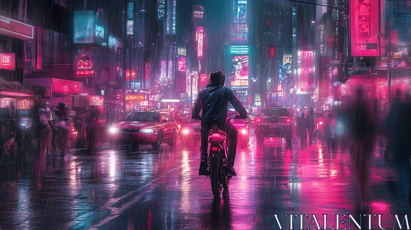 Rainy Night in the Neon City Streets AI Image