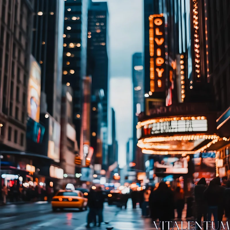 Urban Evening Scene with Illuminated Signs AI Image